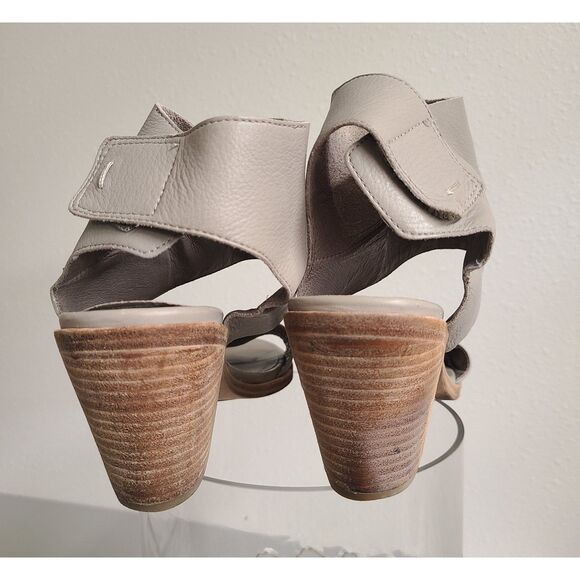 Eileen Fisher 8.5 Gray Ankle Wrap Leather Sandals Open Minimalist Quiet Luxury - Picture 5 of 6